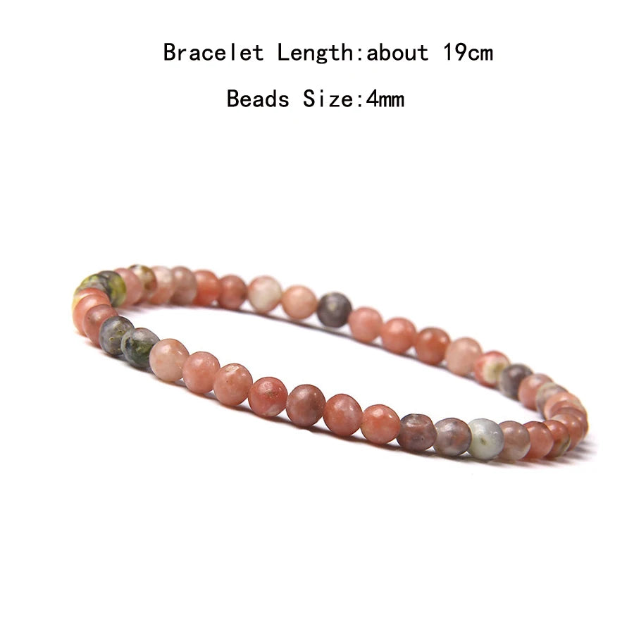 4mm Quartz Agate Bead Natural Stone Beaded Bracelet Lava Rock Tiger Eye Black Onyx Crystal Women Men Yoga Healing Chakra Jewelry