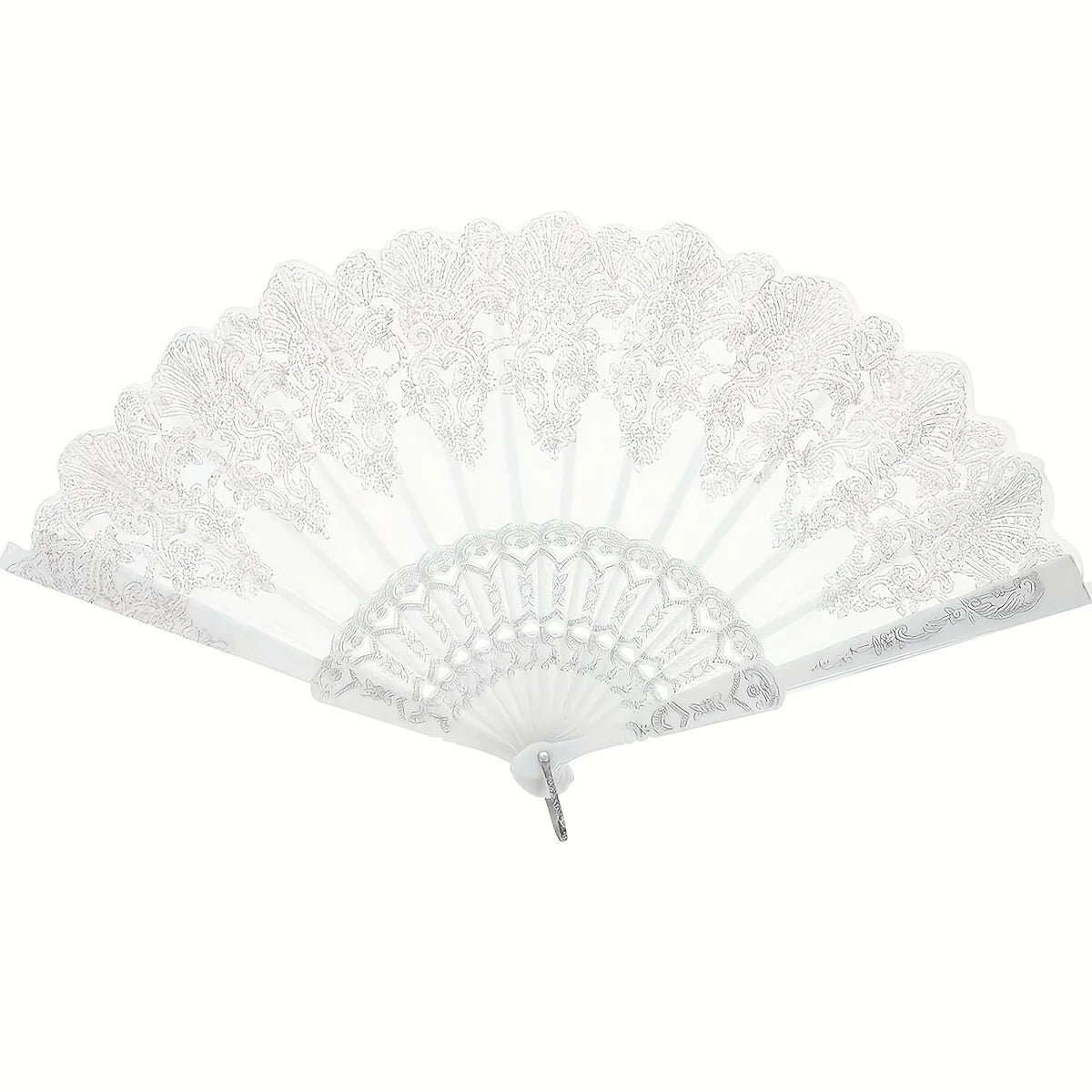 Elegant White Lace Folding Hand Fan, Portable Glitter Floral Fan for Summer Cooling, Wedding, Party & Spanish Dance Performance