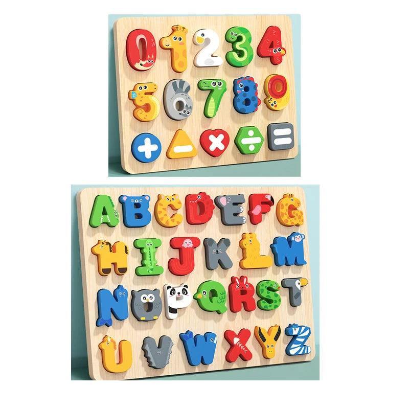 Colorful Alphabet Number Wooden Puzzles Kids Intelligent Matching Game Preschool Children Early Educational Toys