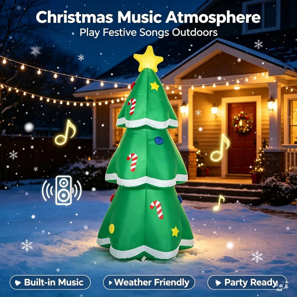 1.5M/5FT Inflatable Music Christmas Tree Yard Ornament Built-in LED For Xmas Outdoor Garden Lawn,Festival Indoor Decor Props