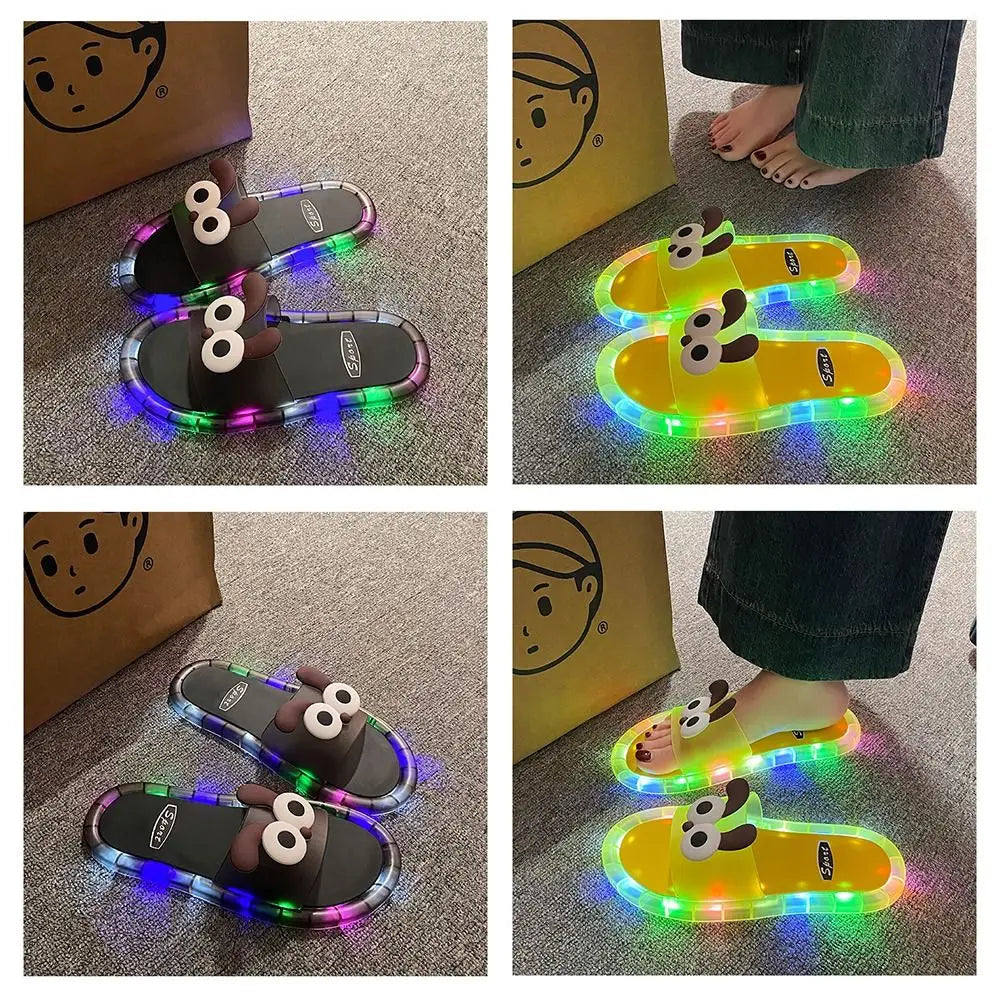 New PVC LED Light Up Slippers Non Slip Open Toe Light Up Sandals Cartoon Puppy Luminous Sandals Beach