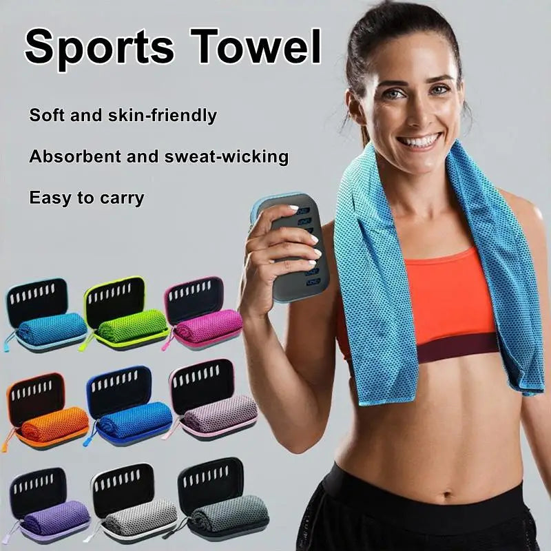 Summer Cooling Sports Towel Quick Dry Towel Portable Fitness Sweat Absorbing Towel Outdoor Workout Cooling Towel with EVA Box
