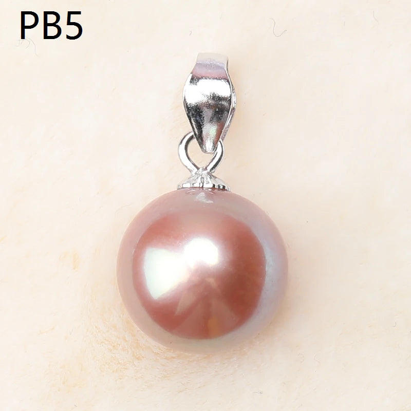Natural Colorful 9-10mm Edison Round Light Slight Flaw Freshwater Pearl S925 Sterling Silver Simple Buckle Pendant Jewelry Gifts