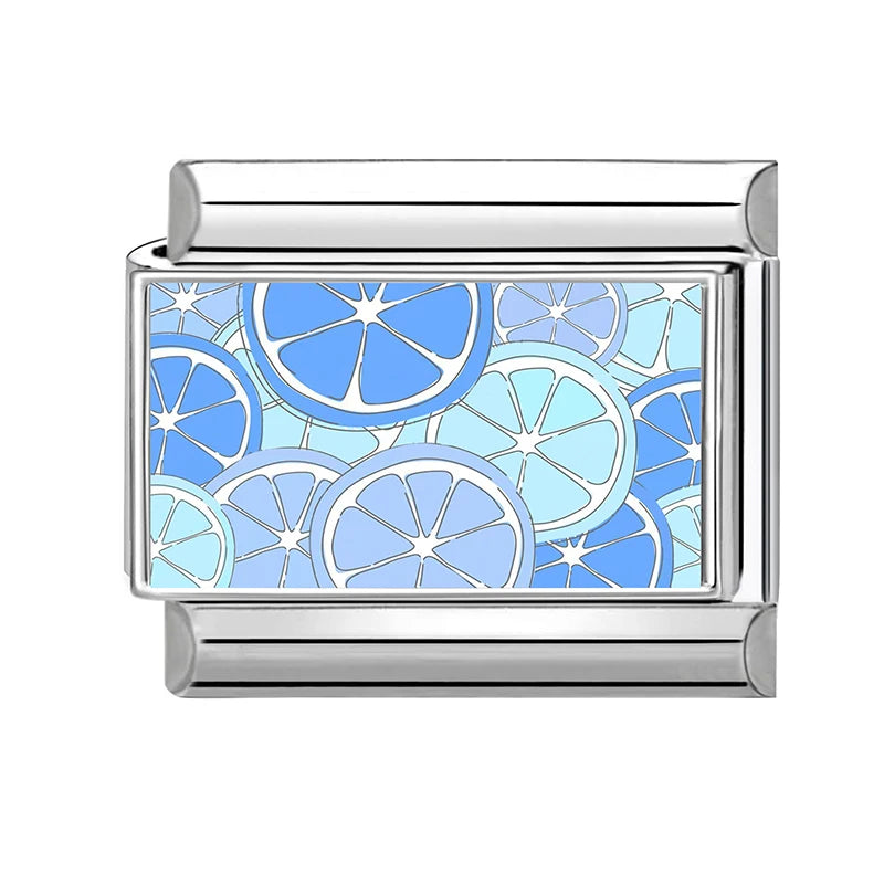 Wholesale Blue Series Beautiful Blue Flowers Italian Charms Fit 9mm Stainless Steel Women Fashion Bracelet DIY Jewelry Gifts