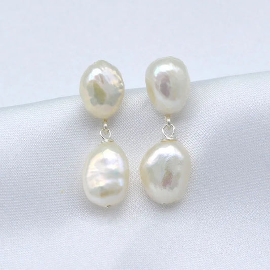 Women's Earrings Pink Natural Freshwater Pearl Pendant Baroque Handmade Fashion Jewelry