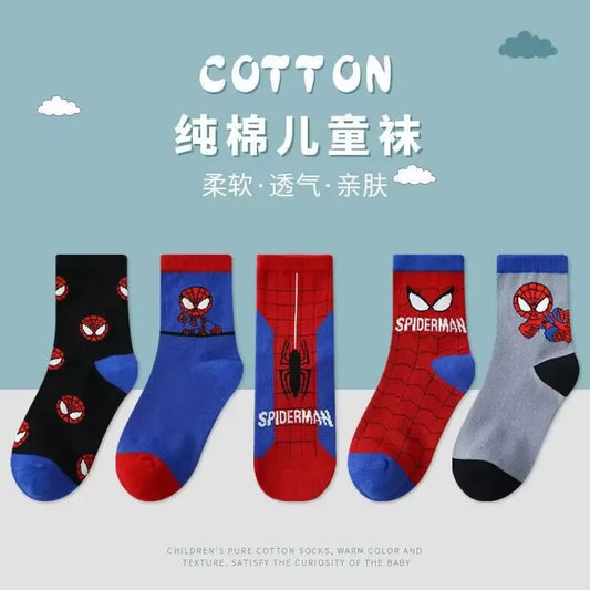 1/5 Pairs Children Socks Spiderman Anime Kids Boys Short Sock Iron Man Captain America Cartoon Baby Summer Spring Mesh Socks