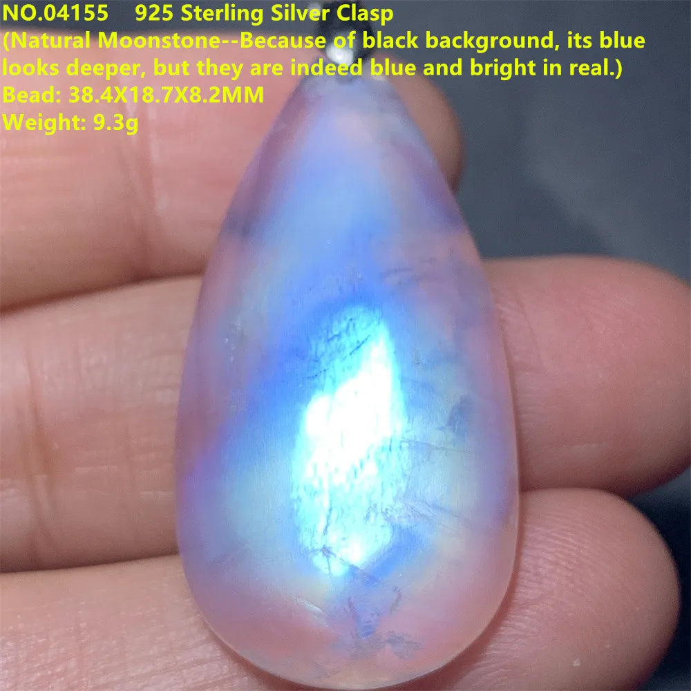 Natural Colorful Moonstone Pendants Necklaces Unusual Women Big Orange Blue Light Rainbow Moon Stones Bead Gemstone Jewelry S925