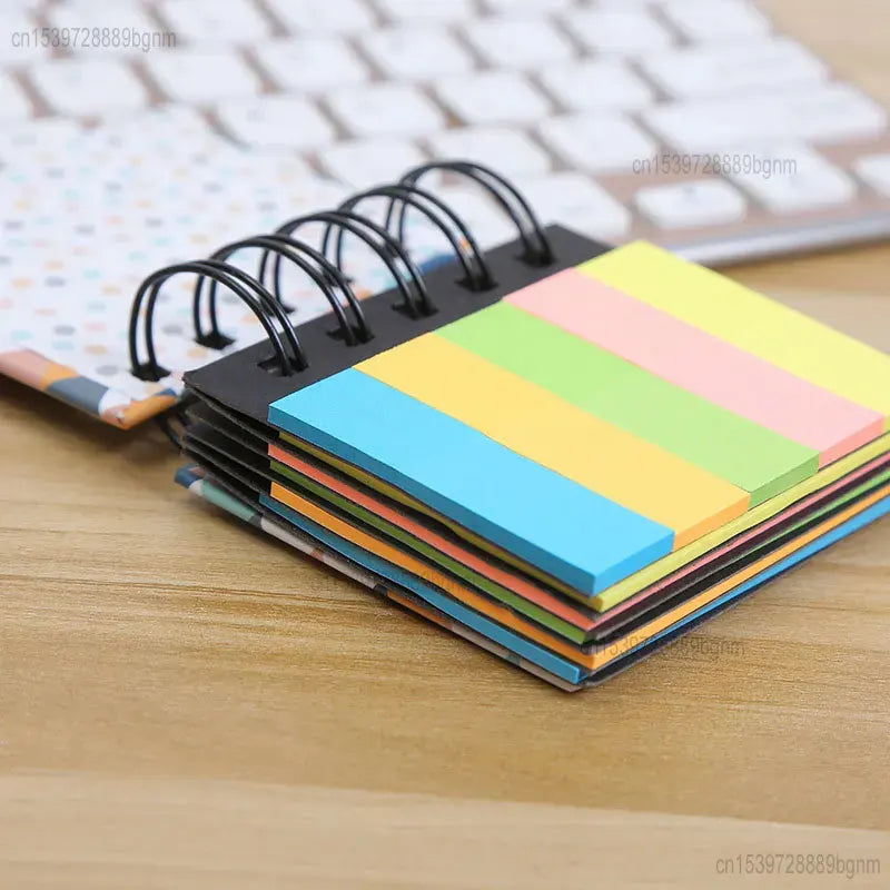 Multi-layer Colorful Paper Sticky Note Memo Pad Hard Cover Spiral Coil Mini Notebook Notepad Planner Self-Adhesive Stickers