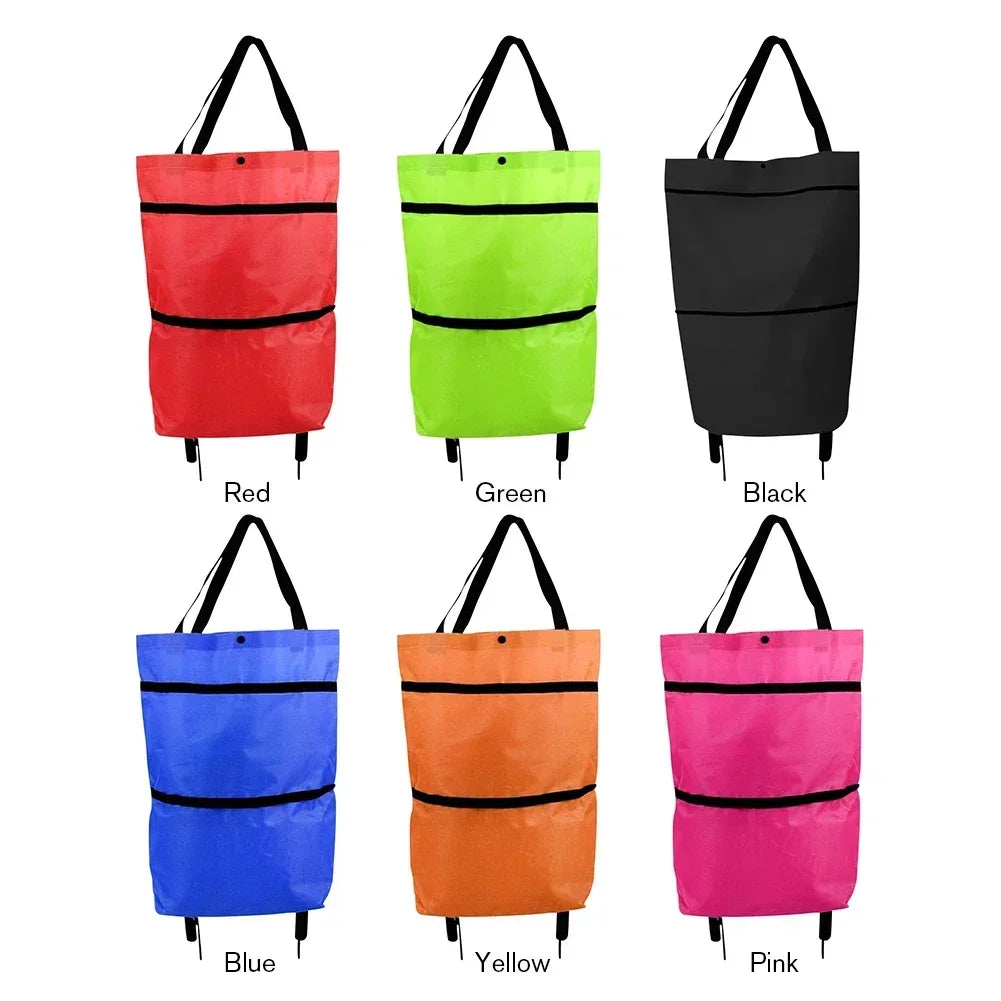Foldable Shopping Bag with Wheels Trolley Basket Small Pull Cart Home Utility Retractable Tug Supermarket Grocery Shopping Cart