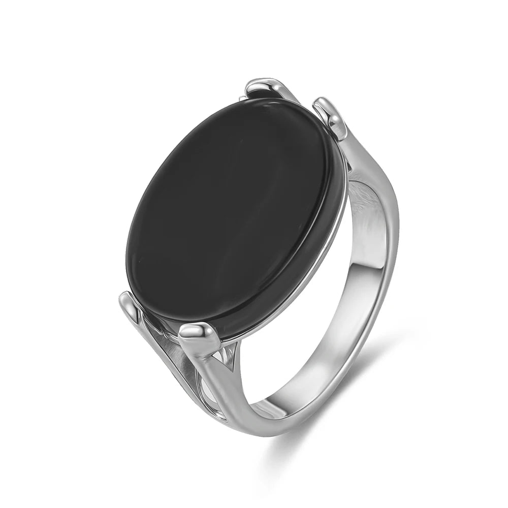 S925 Sterling Silver Natural Black Onyx Rings Oval Shape Turquoise Stone Not Fading Black Rings Fine Jewelry For Men