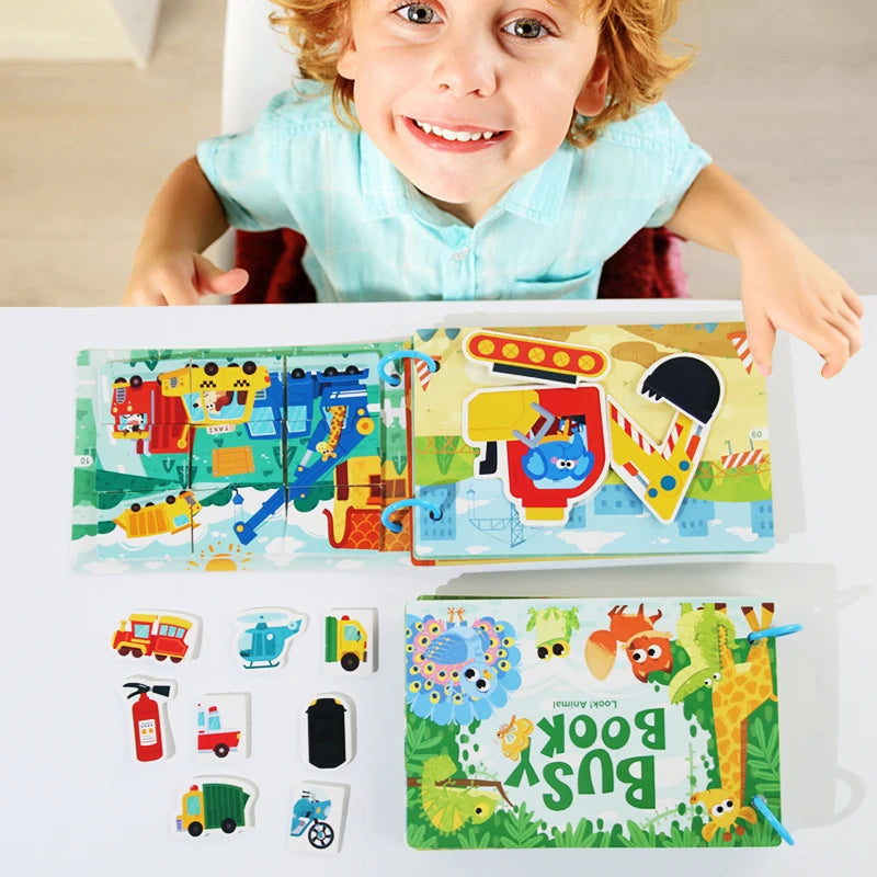 Montessori Quiet Book for Kids - Puzzle Word Recognition Early Education Enlightenment Stickers Toy Book for Children's Learning