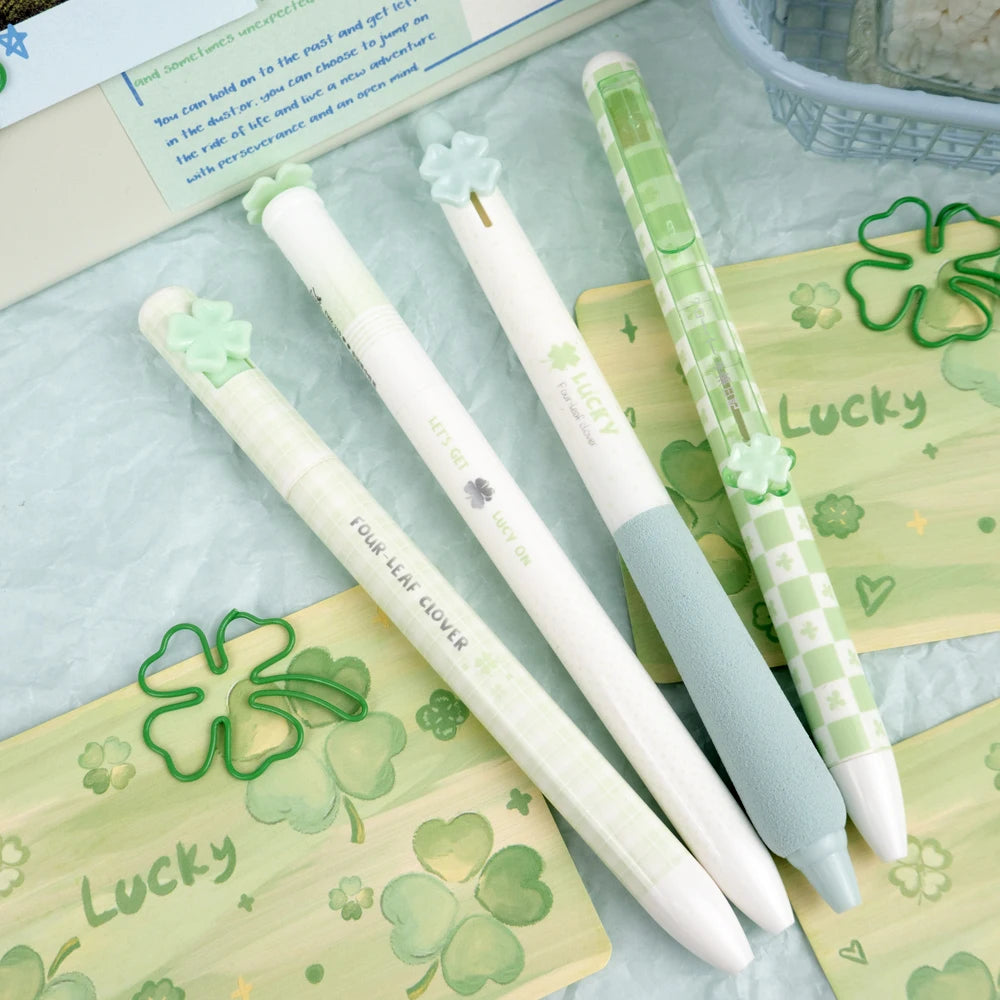 4 Pcs/Set Four-Leaf Clover Gel Pens 0.5mm Black Ink Quick-Drying & Smooth Writing Pen for Office School Study Exam Stationery