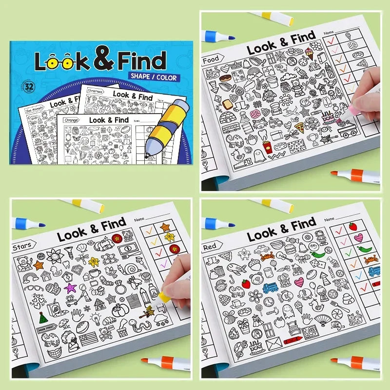 Children's Search Activity Book Kid Hidden Object Coloring Book Interactive Educational Matching Game Early Learning Puzzle Game