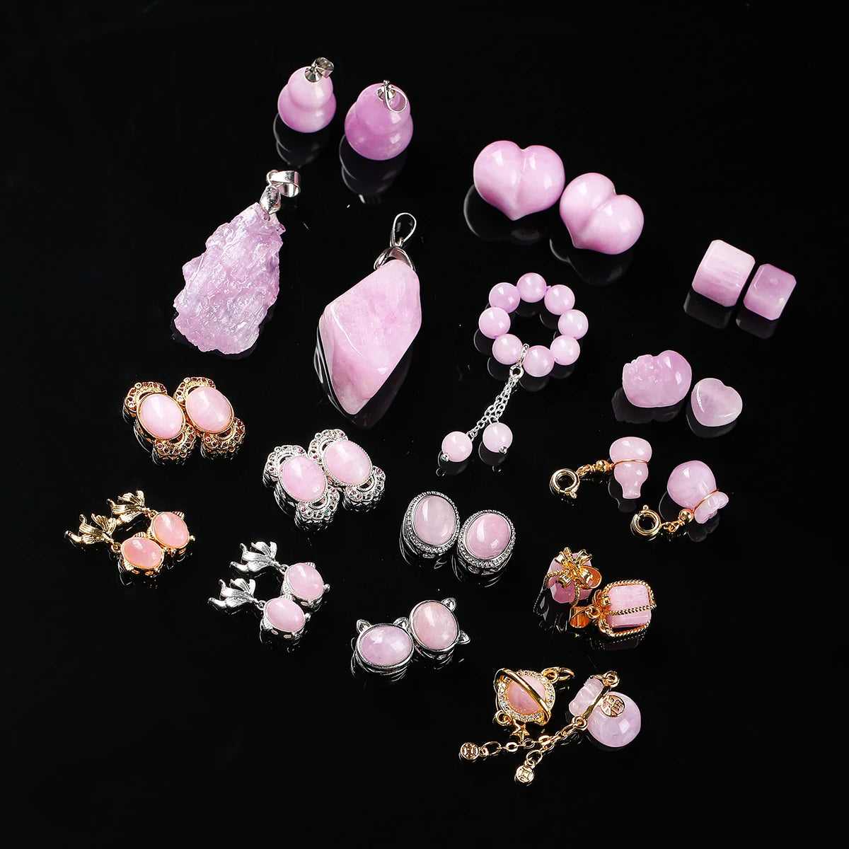 1 Pc Natural Stone Kunzite Bead Carved Cute Lucky Charm Pendants For Jewelry Making DIY Bracelet Necklace Accessories
