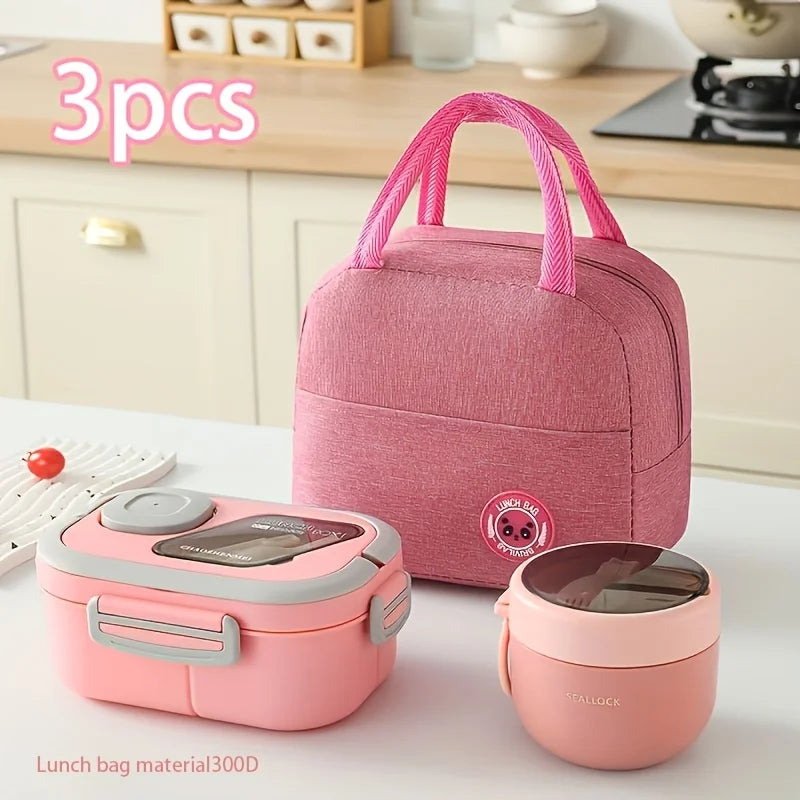 3pcs Portable Lunch Set Including Insulated Bag Bento Box & Breakfast Cup Travel Tableware Containers Meal Snack Food Containers