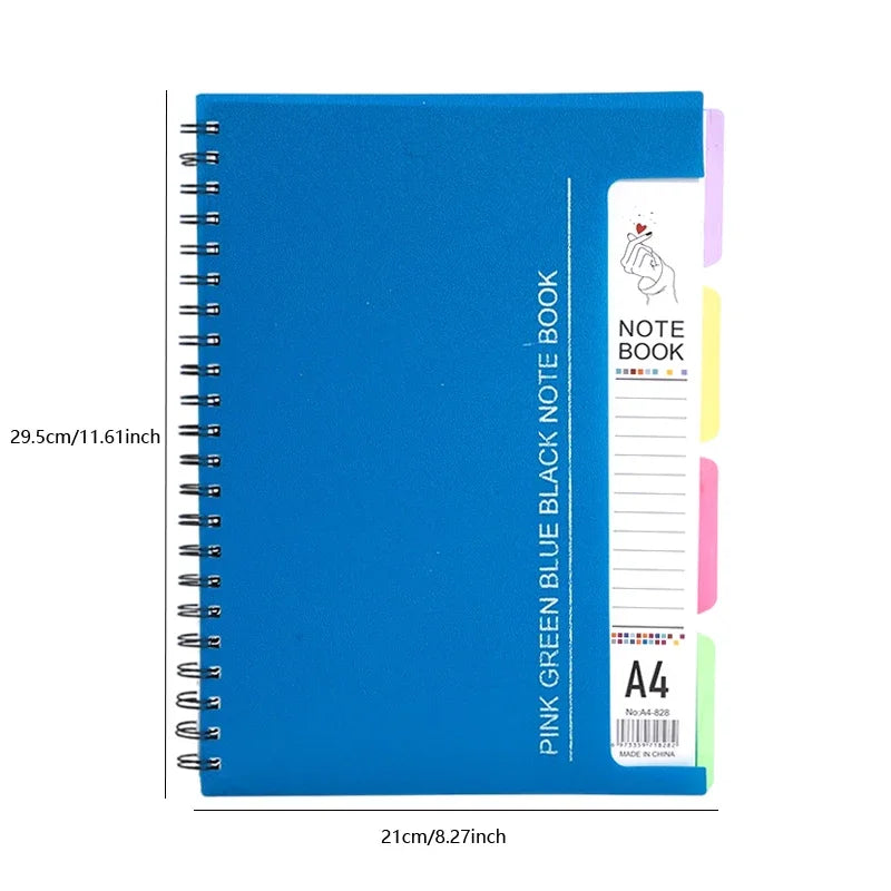 96-Sheet Spiral Notebook with 4 Divider Pages A4/A5 Sizes Lined Pages Blue Green Black Rose Wirebound Note Book