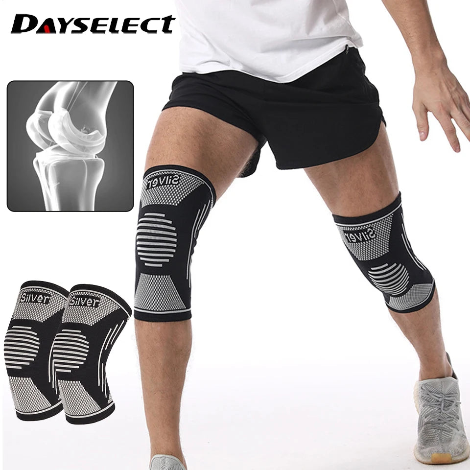 Knitted Knee Pads Elastic Compression Silver Fiber Silver Ion Tightly Wrapped Joint Pain Meniscus Injury Silicone Anti-slip