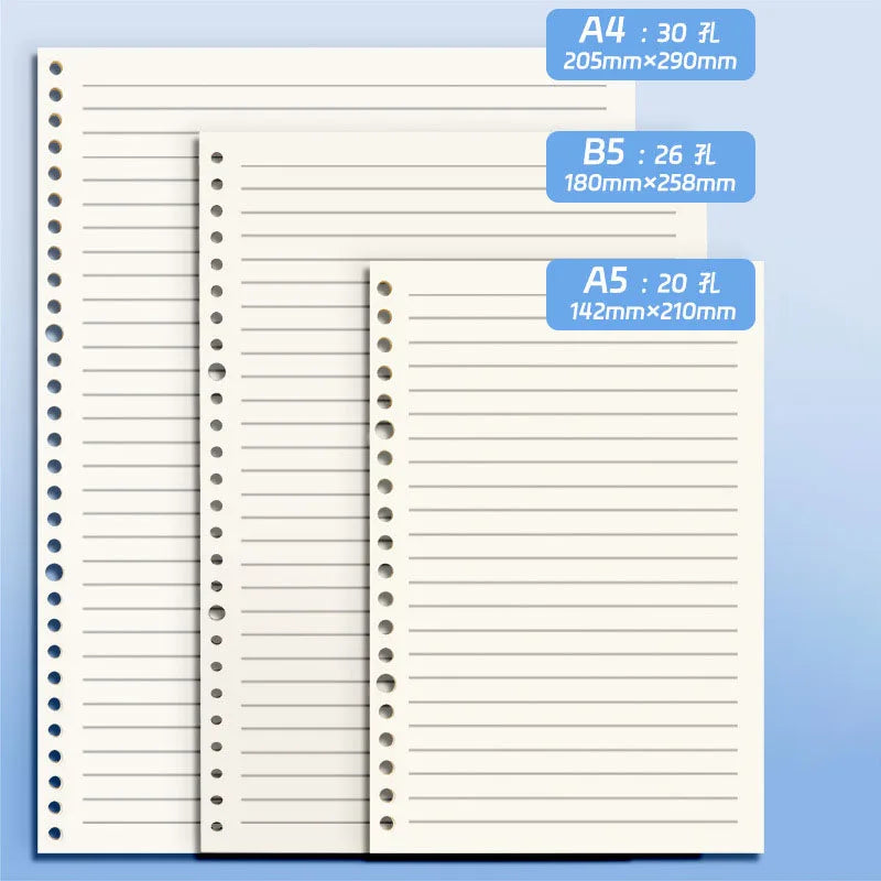 60Pcs A5 20 Holes B5 26 Holes A4 30 Holes Loose Leaf Paper Refill Thick Lined Blank Notebook Inner Sheet