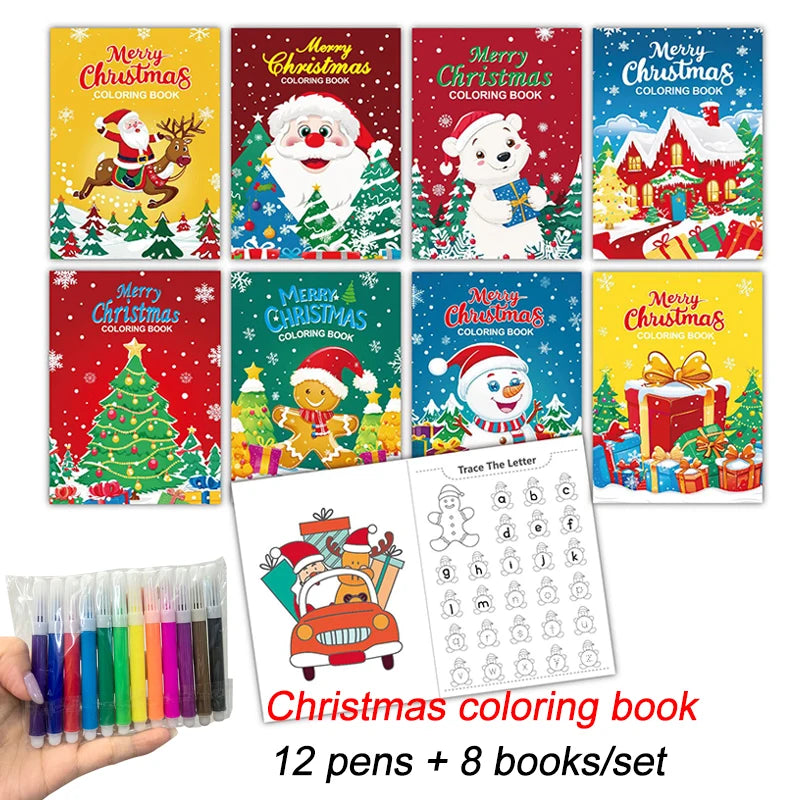 Kids Christmas Coloring Book Puzzle Cartoon Painting Coloring Book Holiday Party Theme Christmas Puzzle Coloring Book Toy Gift