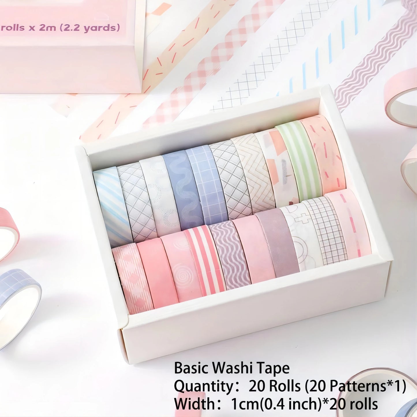 20 Rolls Colorful Slim Washi Tape Set 10mm(0.4 Inch) Wide 2m(2.2 Yards) Long Masking Tape For Journaling Scrapbooking Notebook