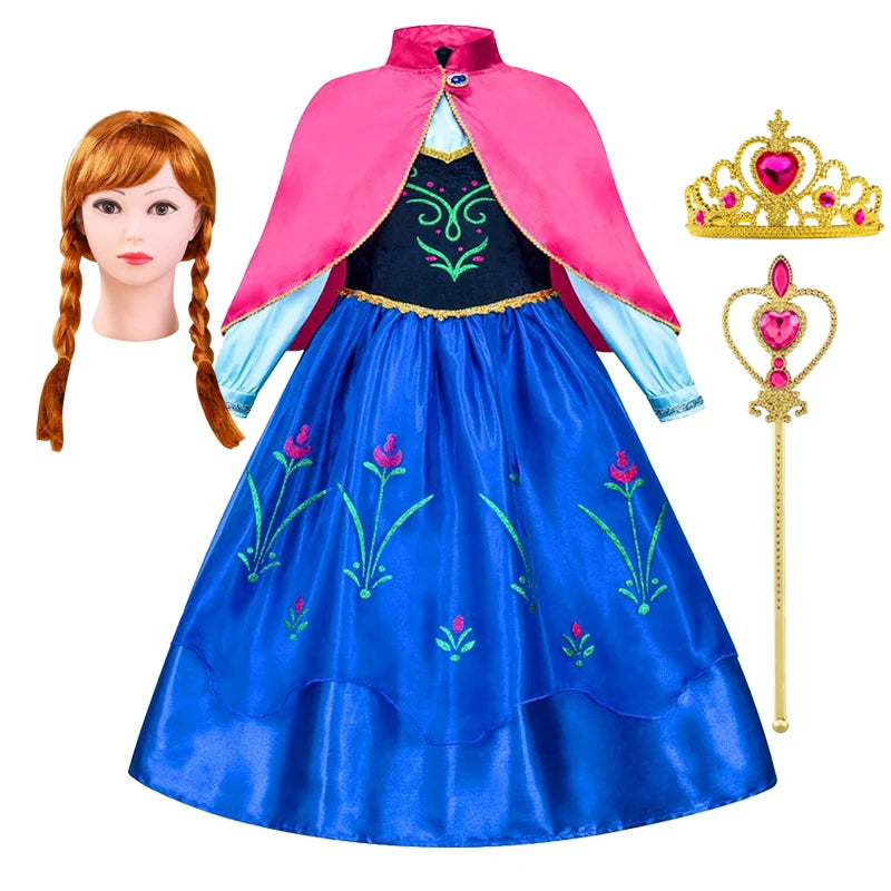 Girl Princess Dress Halloween Cosplay 2026 Party Anna Costume Snow Queen Princess Clothes Children Outfit 2-10 Y