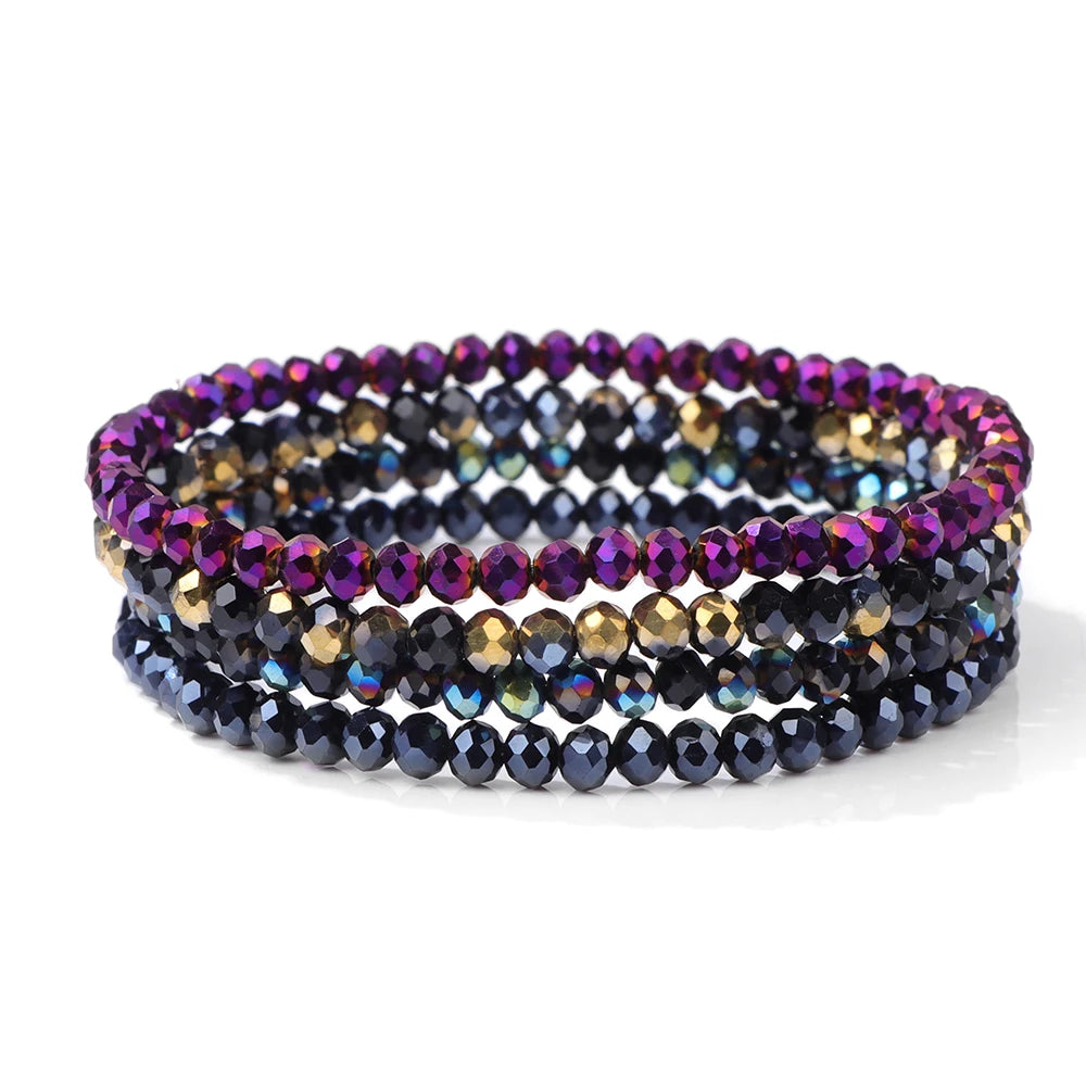 4Pcs/Set Crystal Bracelets For Women Girls Natural Stone Beads Bracelets Grey pink White blue series Crystal Fashion Jewelry