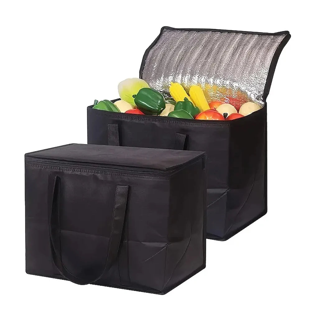 1PC Large Insulated Food Bag Reusable Foldable Hot Cold Meals Grocery Bags Zipper Bag Lightweight for Picnic Camping Outdoor