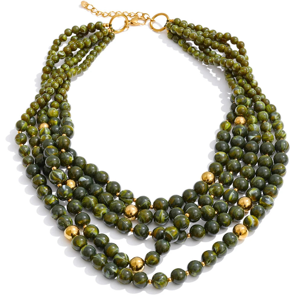 Yhpup 7 Color Fashion Beads Layered Statement Necklace 2025 Tarnish Resistant Charm Resin Trend Jewelry Christmas Gift for Women