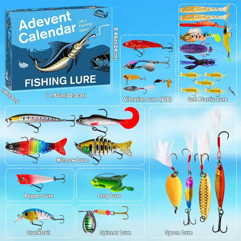 24 Days Lure Advent Calendar Fishing 2025 Advent Calendar Fishing Gifts Christmas Countdown Tackle Lures Gifts Fisherman Adult