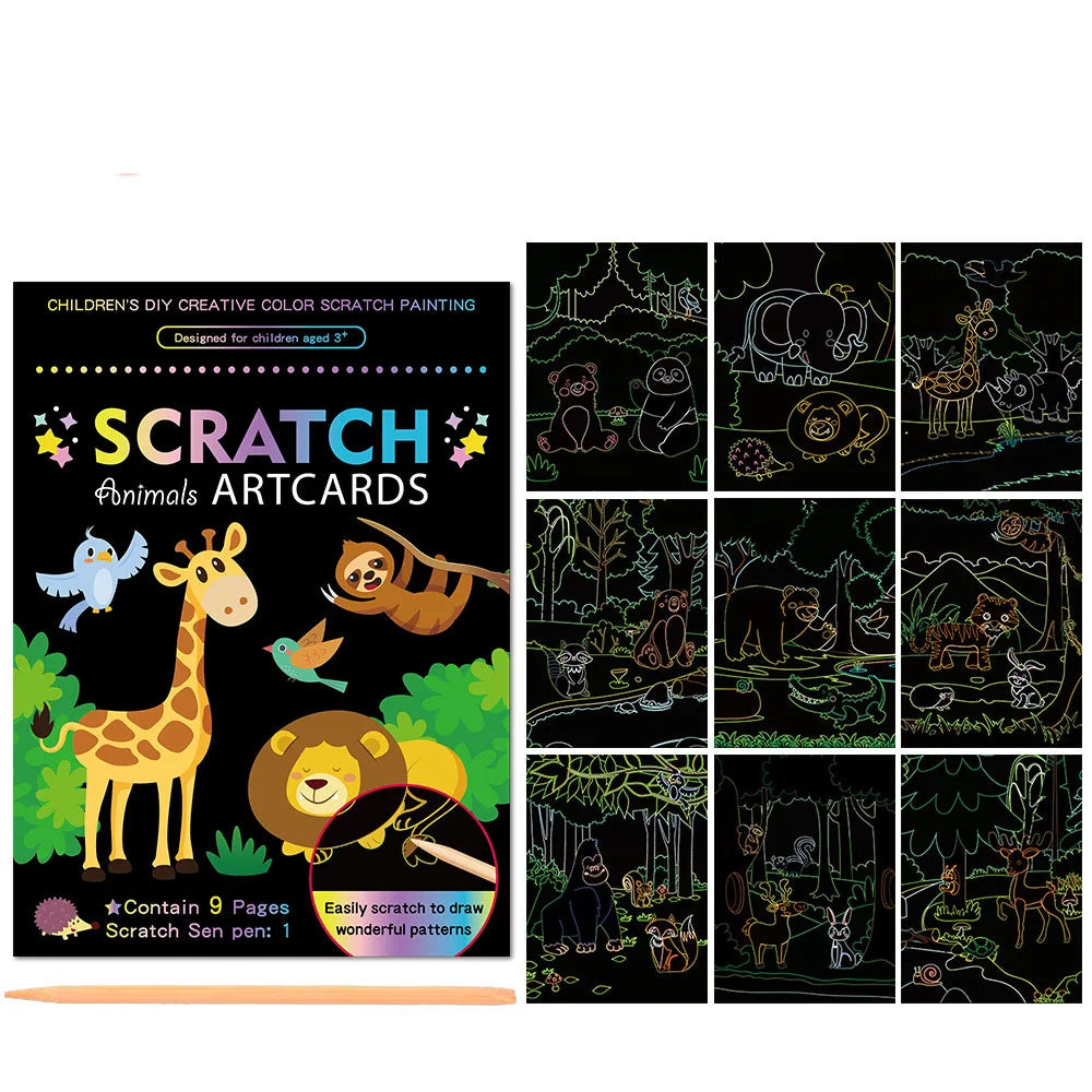 Children Scratch Painting Set Magic Rainbow Colors Scratch Art Painting Card Books Early Education Template Drawing Toys For Kid
