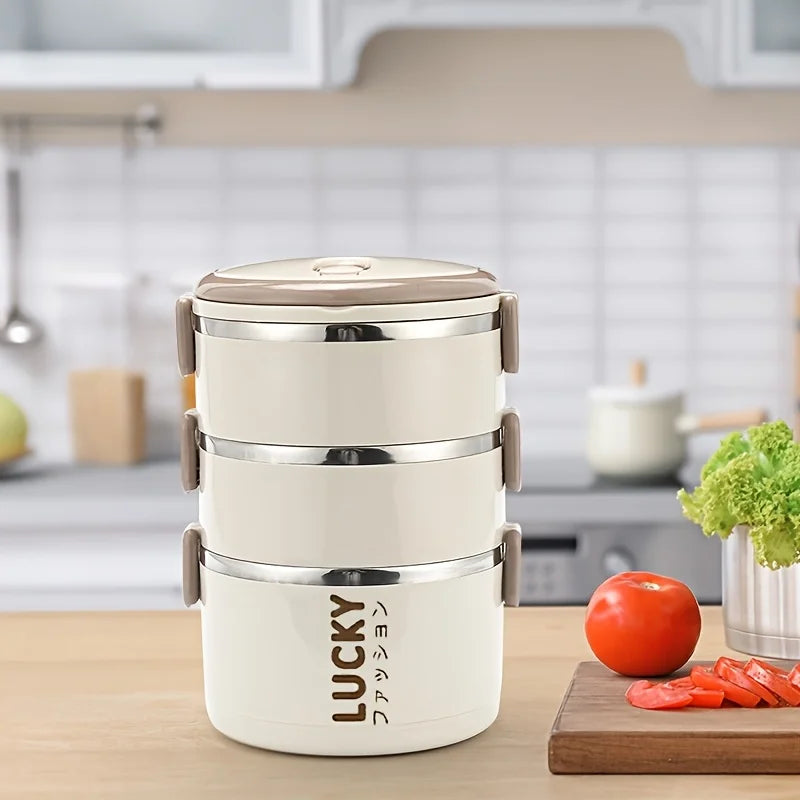 Stainless Steel Bento Box Lunch Box, bento box with thermos,Portable Insulated Food Lunch Container Set,Easy-Clean Bento Box for
