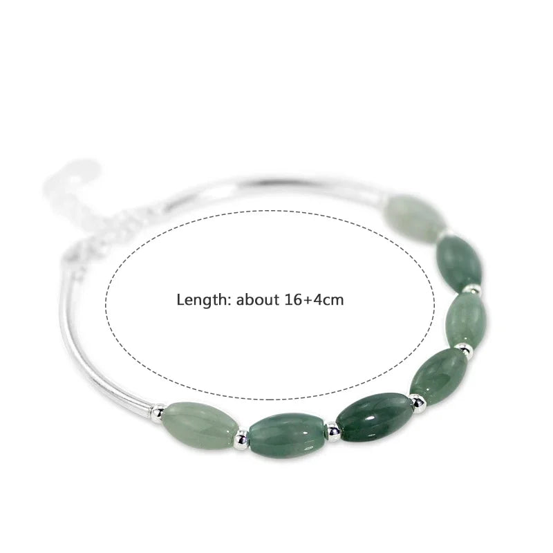 Ruifan Oval Natural Stone Green Jade Pure 925 Sterling Silver Bangle Bracelets for Women S925 Fine Jewelry Accessories YBR098