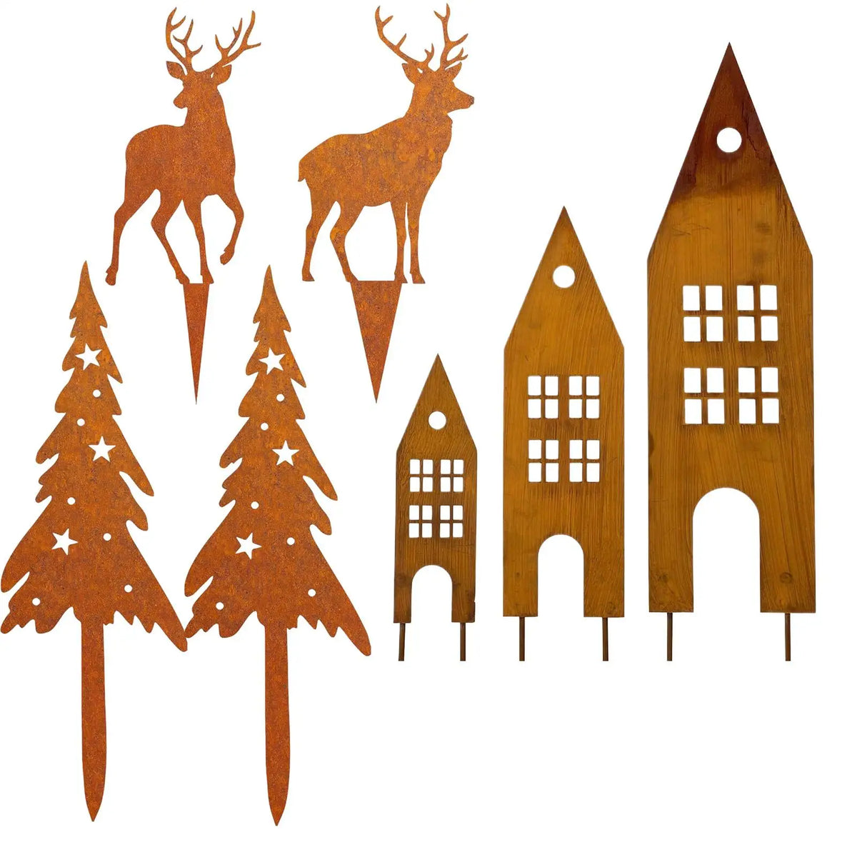 Metal Deer/castle Stakes Decorative Garden Iron Sticks Art Ornament For Outdoor Farmhouse Lawn Christmas Backyard Porch