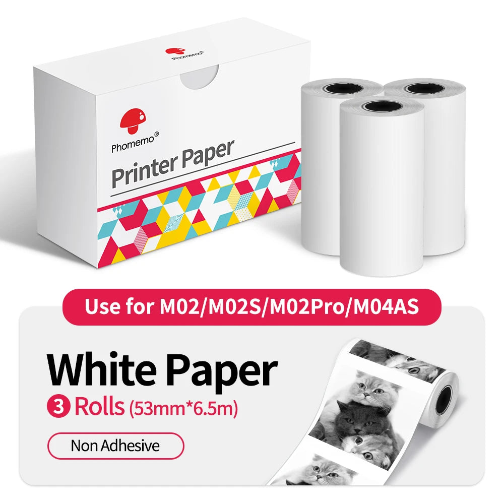 Thermal Paper Original Phomemo Sticker 3 Rolls fit M02 M02S M02 Pro Thermal  Printer Mini Thermal Photo Sticker