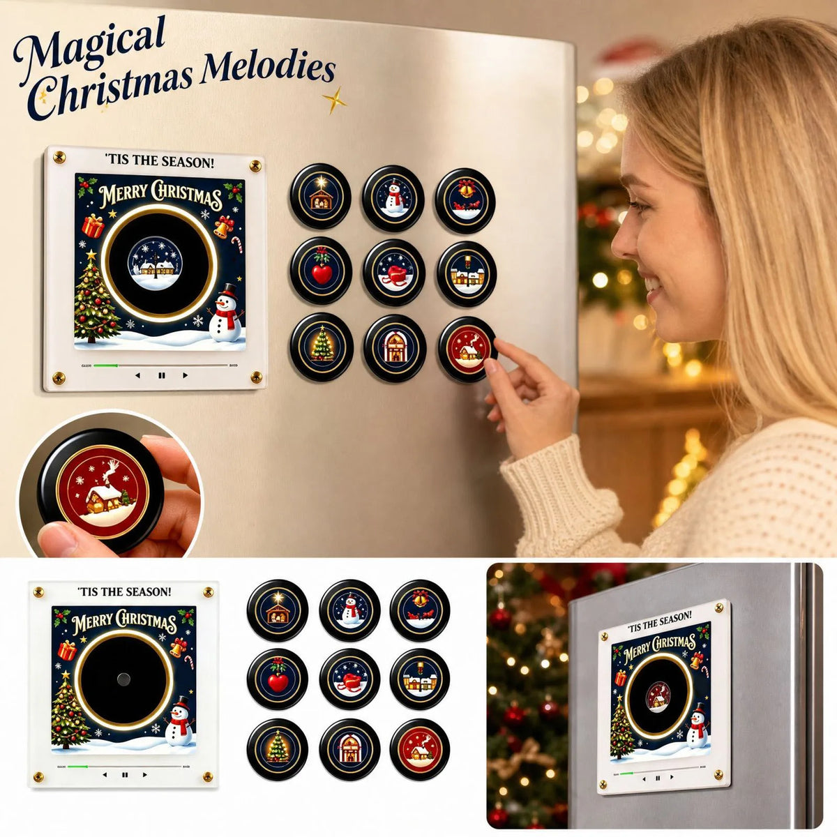 Rotating Disc Night Light NFC Induction Music Box Fridge Magnet Player Magnetic Refrigerator Sticker Ambient Lamp Birthday Gift