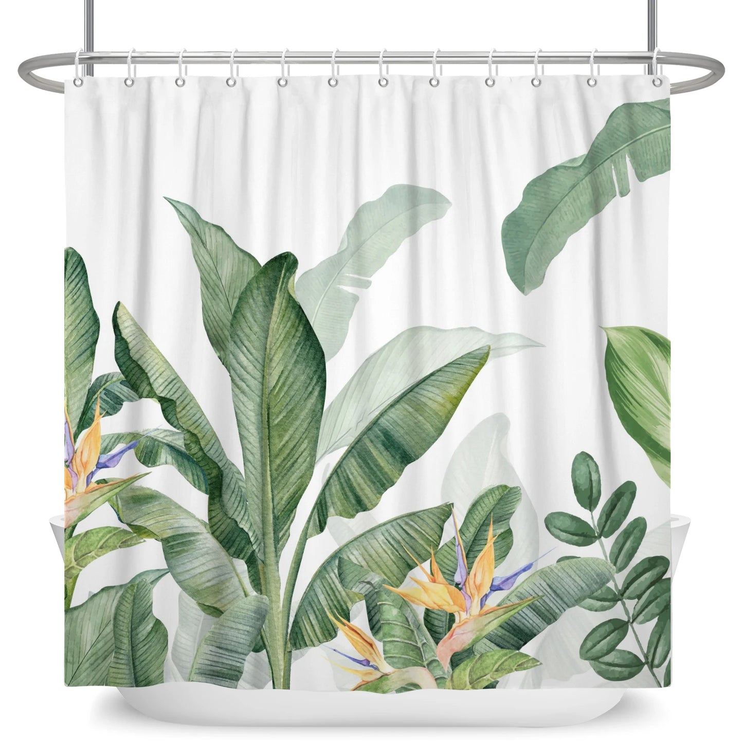 Tropical Greenery Leaf Shower Curtain Tulip Bathroom Curtain Romantic Refreshing Curtain Polyester Waterproof Bathroom Shower