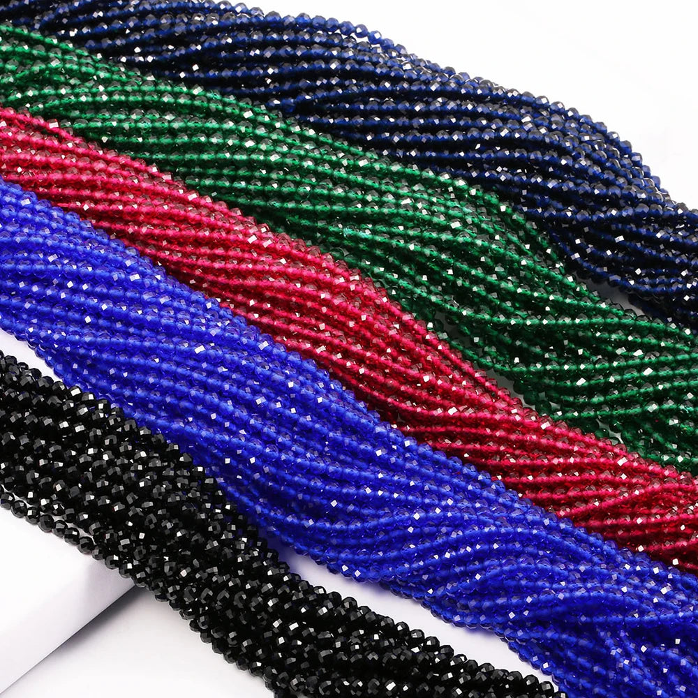 5 Strings Natural Spinel Stone Beads Faceted Round Crystal Spacer Glass Beads Bracelet DIY Jewelry Making Bracelet Necklace