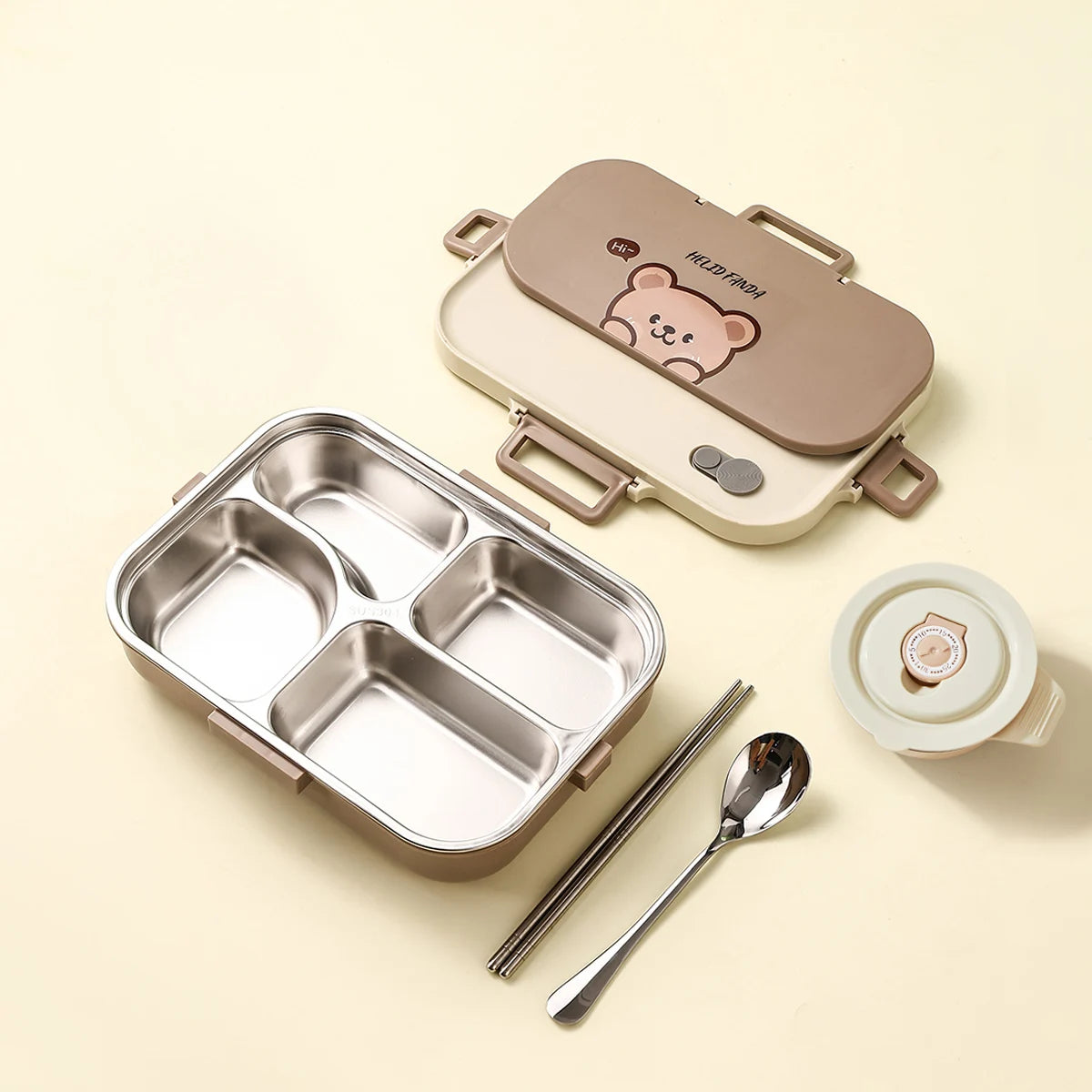 Large Capacity Divided Lunch Container Set For Kids Students Sealed 304 Stainless Steel Bento Lunch Box With Bowl&Cutlery 6