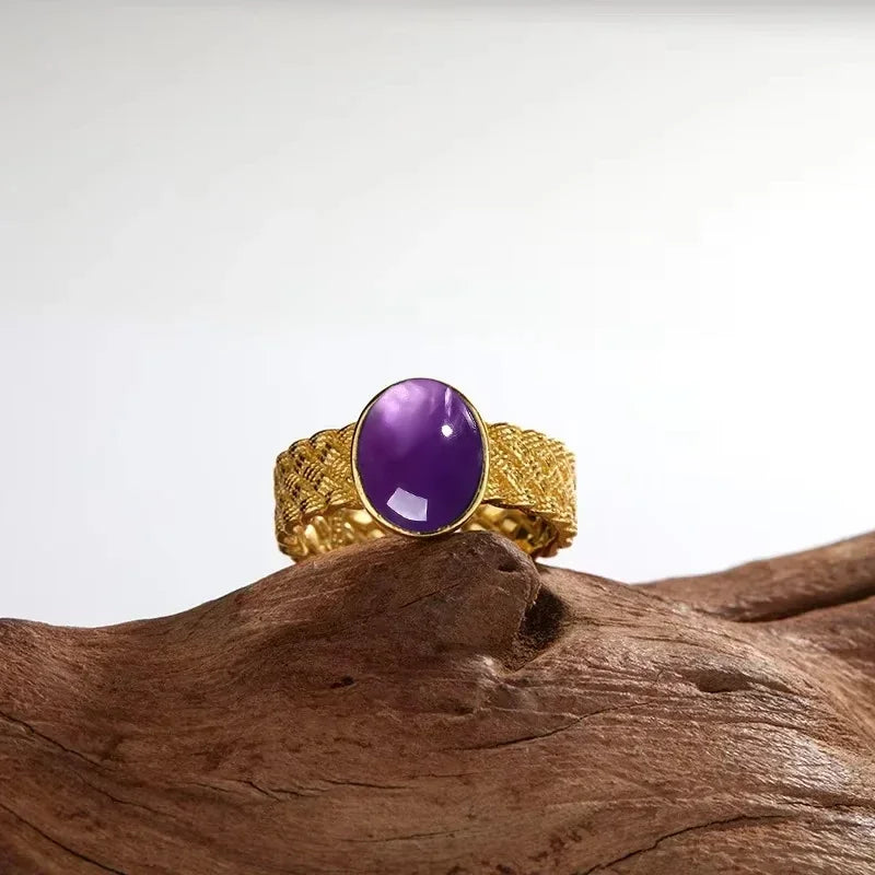 S925 Sterling Silver Vintage Ring With Natural Amethyst Two Stone Ring Waterdrop Shape Fine Jewelry Gifts for Women