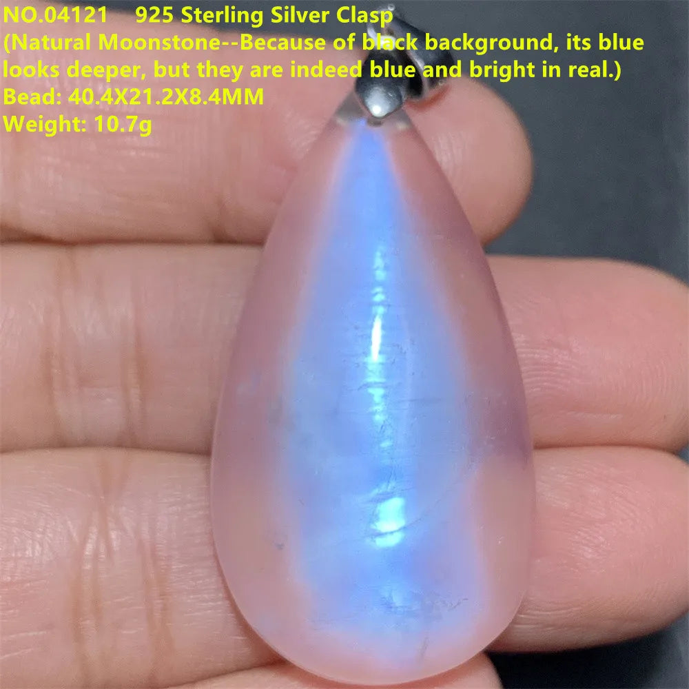 Natural Colorful Moonstone Pendants Necklaces Unusual Women Big Orange Blue Light Rainbow Moon Stones Bead Gemstone Jewelry S925