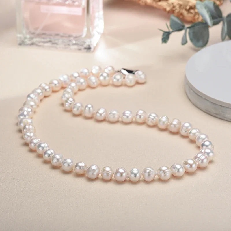 YWYC 8-10MM Baroque Natural Freshwater Pearl Necklaces for Women 925 Sterling Silver Necklaces Jewelry 40-50cm Length