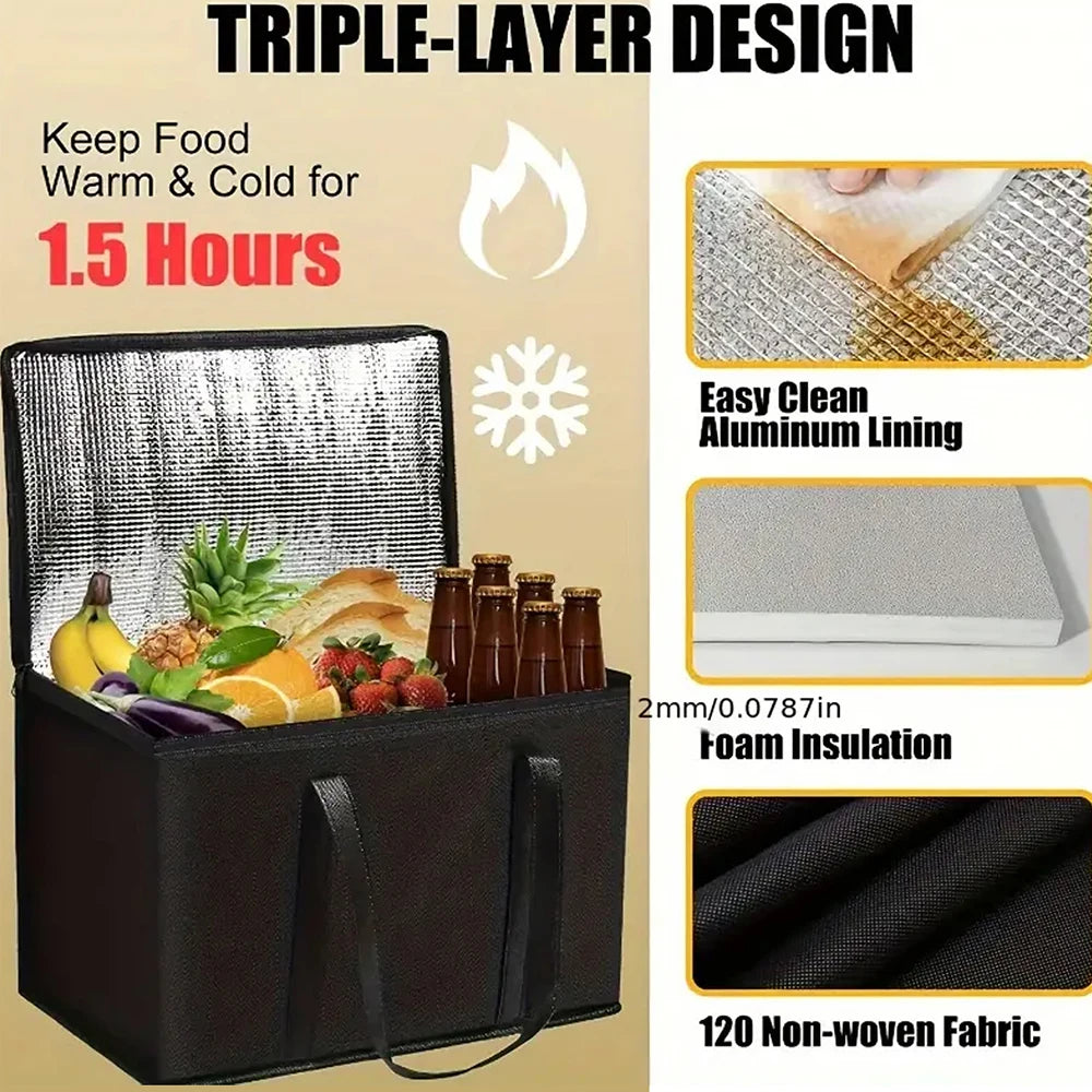 1PC Large Insulated Food Bag Reusable Foldable Hot Cold Meals Grocery Bags Zipper Bag Lightweight for Picnic Camping Outdoor