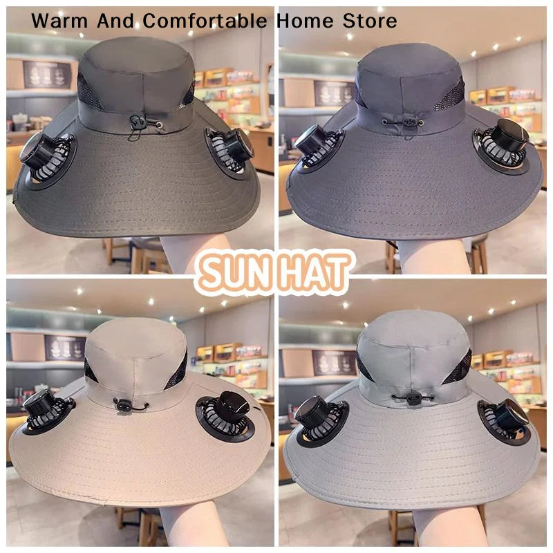 【SE】Solar Powered Sun Hat Cooling Fan UV Protection Outdoor Hiking Fishing Camping Summer Travel Bucket Hat Sun Protection Hat