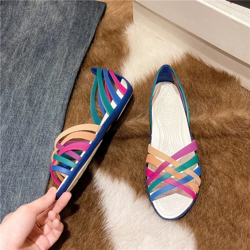 2026 New Women's Sandals Summer Beach Non-slip Flat Heel Soft Sole Crystal Jelly Sandals Fashion Comfortable Shoes for Girl