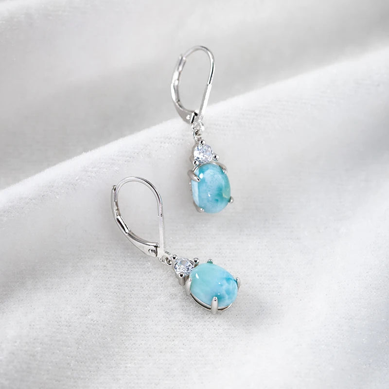Luxury Natural Larimar Stone S925 Earrings Stud Sterling Silver Earring Crystal Jewelry for Women Mother's Day Gifts Accessories