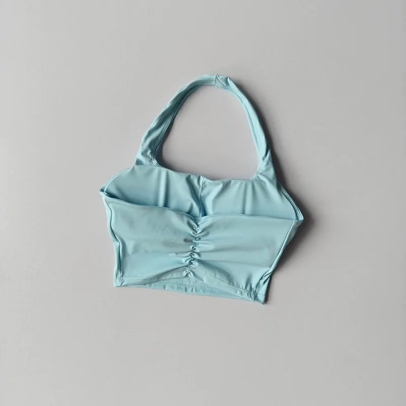 Summer New Sexy Hanging Neck with Chest Pads, Beautiful Back Sports Bra, Women's Light Luxury Fashion, Unique Pleated Sports Bra