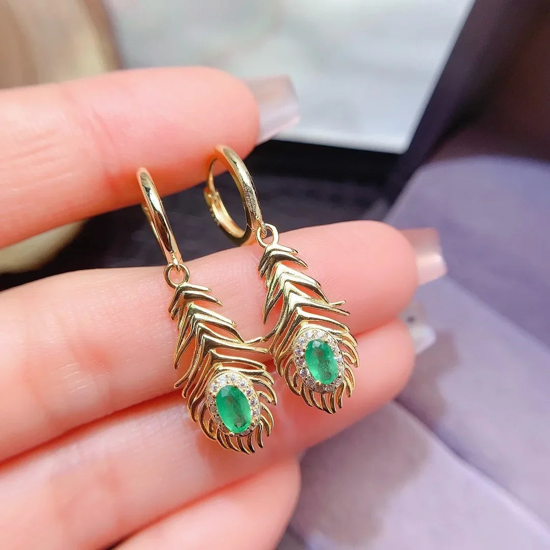 S925 Sterling Silver Natural Emerald Earrings S925 Sterling Silver Luxury Jewelry Designer Engagement Gift
