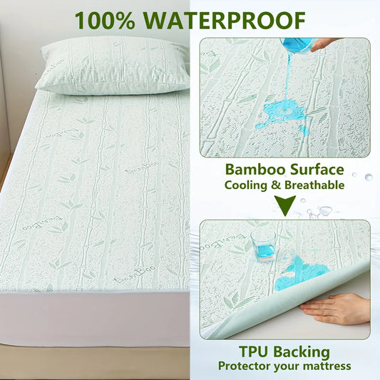 1p Cooling Bamboo Fiber Fitted Sheet, Breathable Mattress Protector Cover  with Deep Pocket for Summer