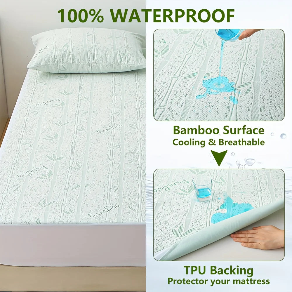 1p Cooling Bamboo Fiber Fitted Sheet, Breathable Mattress Protector Cover  with Deep Pocket for Summer