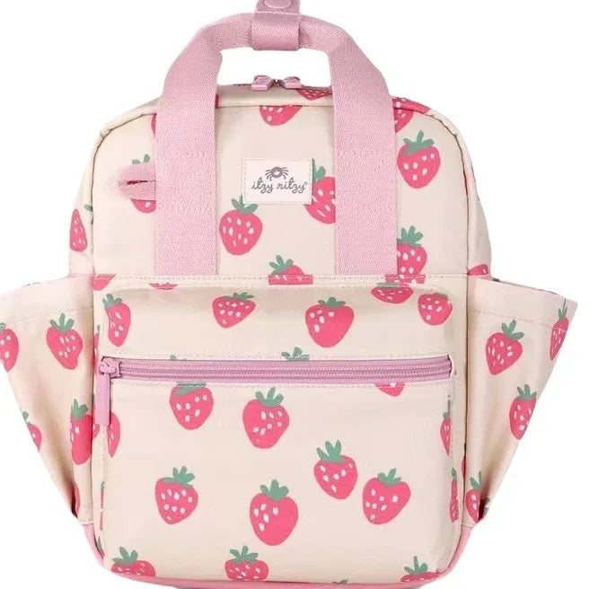 New Summer Cartoon Kindergarten Baby Backpack Embroidered Strawberries Fresh Color Contrasting Backpack